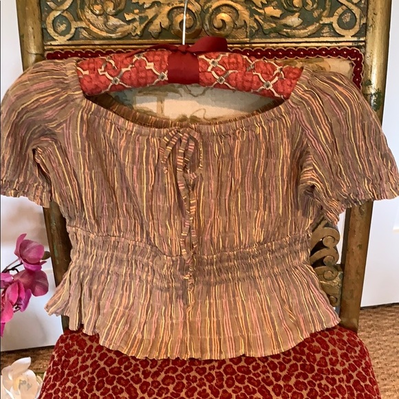 FREE PEOPLE VIVI COTTON CROPPED SMOCKED STRIPED TOP IN IVORY S, M - Picture 9 of 14